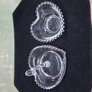 Vintage Inperial Candlewick heart shaped glass trinket or candy dishes.Set 2.